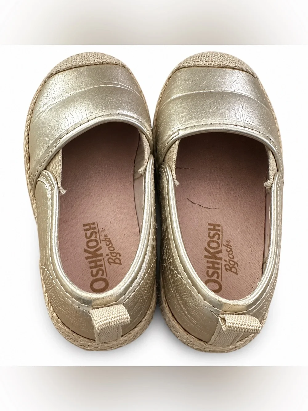 OshKosh B’gosh Toddler Girls Gold Metallic Espadrille Shoes Size 6
